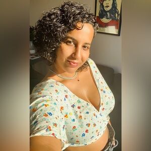 Brenda White Colorful Floral Flowers Polyester Women's Crop Top 8